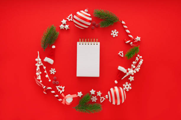 istock Christmas Decoration on red background with copy space 1283770743