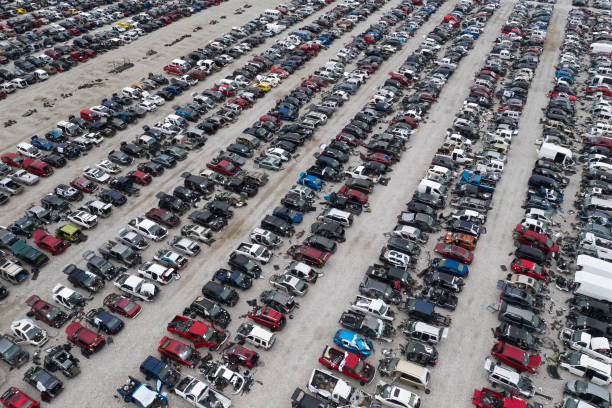 istock Aerial View of Car Junkyard 1283773316