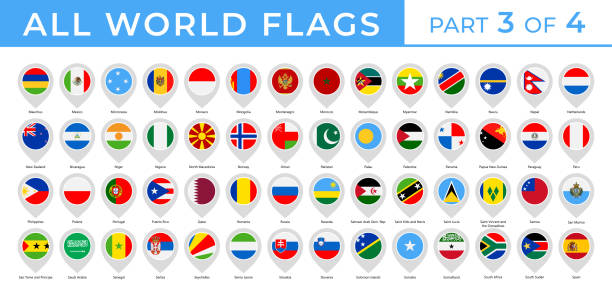 ilustrações, clipart, desenhos animados e ícones de bandeiras mundiais - vetor round pin flat ícones - parte 3 de 4 - netherlands symbol flag button