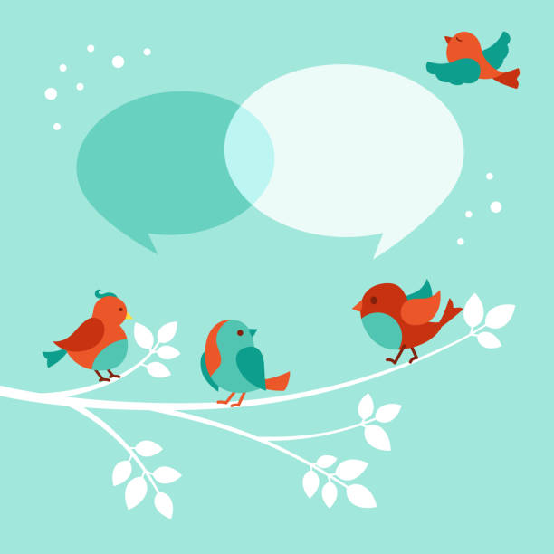 Greeting Christmas card bird speech bubble vector Greeting Christmas card. Bird with dialog speech bubble. New Year colorful little cute birds, different poses, flying. Hand drawn flat abstract icon happy character. Modern trendy vector illustration spotted eagle stock illustrations