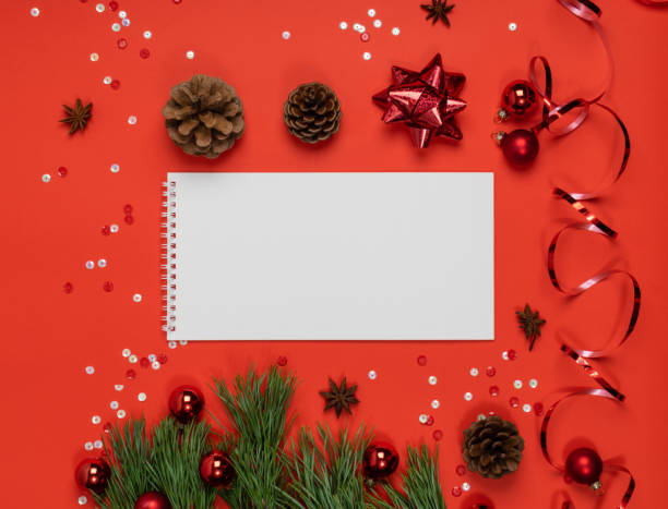 istock Christmas Decorations Mockup with Copy Space Top View 1283783224