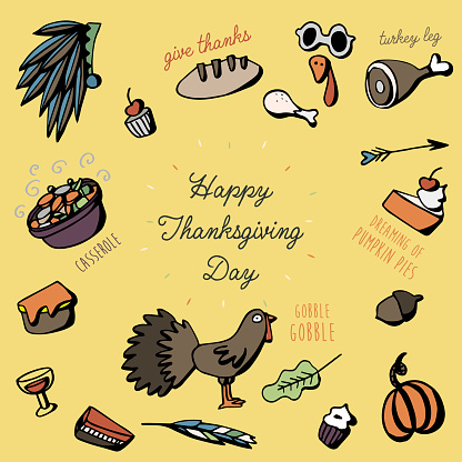istock Thanksgiving Symbols Illustrations Lettering Clip art Collection - Hand Drawn Elements For Festive Flyer - Poster - Banner - Invitation Design Templates - Isolated On Background 1283784334