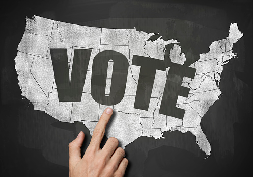 VOTE / USA - Map over blackboard (Click for more)