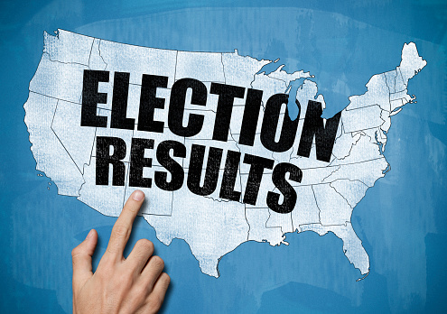 ELECTION RESULTS / USA - Map over Blue board (Click for more)