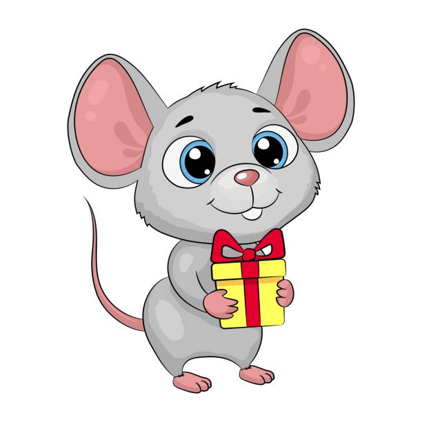 Cute Cartoon Mouse With A Gift Greeting Card Vector Illustration Stock  Illustration - Download Image Now - iStock