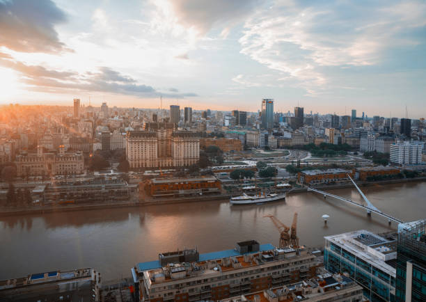 Aerial view of Buenos Aires - downtown and Puerto Madero at dusk