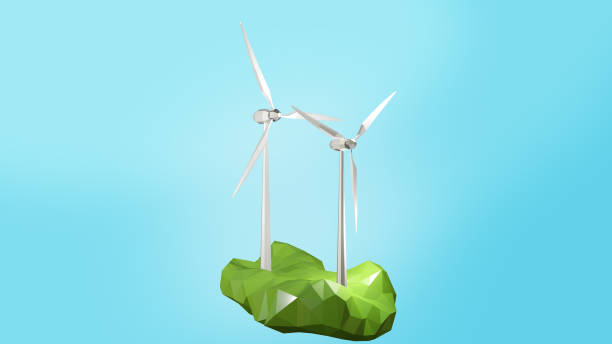 istock Animation Wind turbines on floating island low poly 1283792776