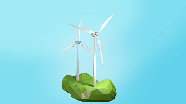 istock Animation Wind turbines on floating island low poly 1283792777