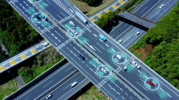 automotive technology concept. its (intelligent transport systems). adas (advanced driver assistance system). acc (adaptive cruise control). - speed horizontal commercial land vehicle automobile industry imagens e fotografias de stock