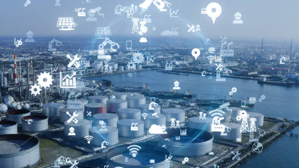 istock Industrial technology concept. Communication network. INDUSTRY 4.0. Factory automation. 1283793331