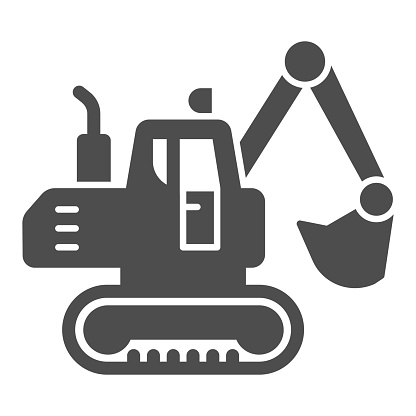 Crawler excavator solid icon, heavy equipment concept, Hydraulic excavator truck sign on white background, digger icon in glyph style for mobile concept and web design. Vector graphics