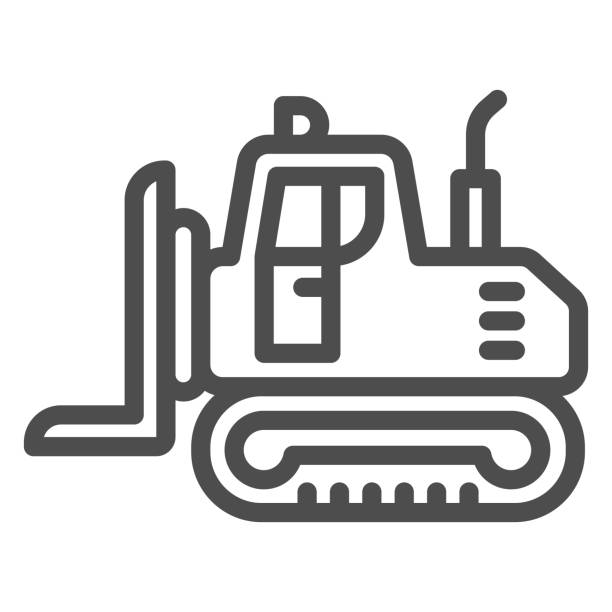 ilustrações, clipart, desenhos animados e ícones de ícone da linha de carregador de pista industrial, conceito de equipamento pesado, sinal de trator crawler dozer em fundo branco, ícone de carregador no estilo contorno para conceito móvel e web design. gráficos vetoriais. - earth mover bulldozer construction scoop