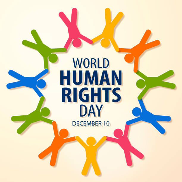 World Human Rights Day Colorful people holding hands together in circle for the World Human Rights Day on December 10 Human Rights Day stock illustrations