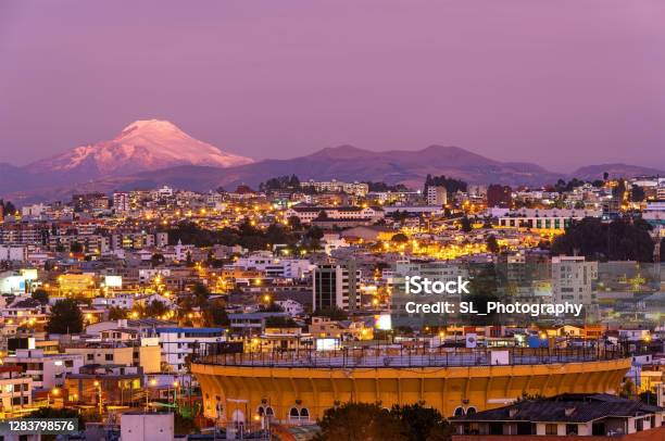 Bullfighting Arena And Cayambe Volcano Quito Ecuador Stock Photo - Download Image Now