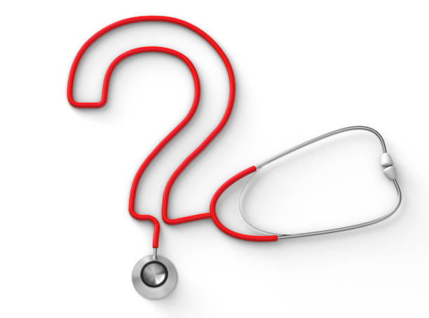 Stethoscope in the form of a question mark isolated on a white background. 3d render stock photo