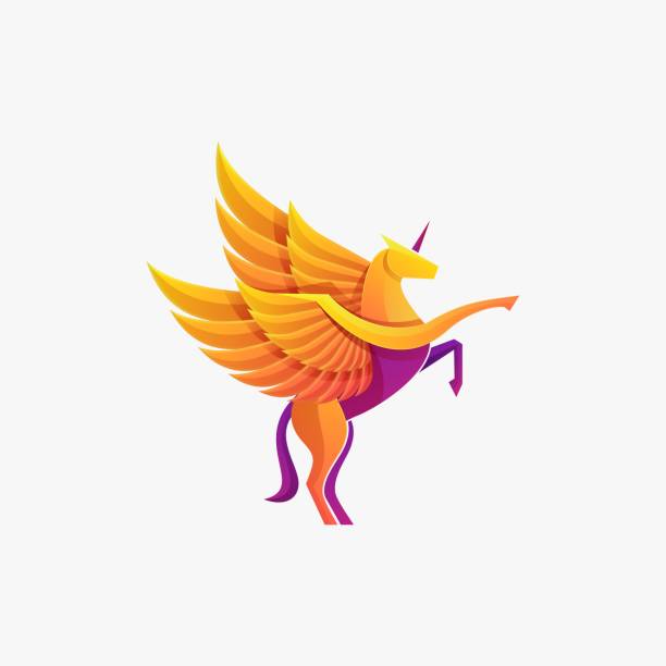 ilustraciones, imágenes clip art, dibujos animados e iconos de stock de ilustración vectorial unicornio degradado colorido estilo. - pegasus horse symbol mythology