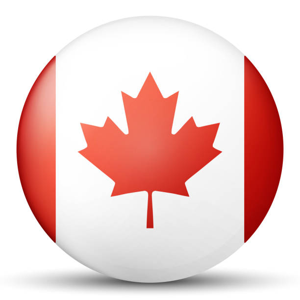 istock Glass light ball with flag of Canada. Round sphere, template icon. Canadian national symbol. Glossy realistic ball, 3D abstract vector illustration highlighted on a white background. Big bubble. 1283802007