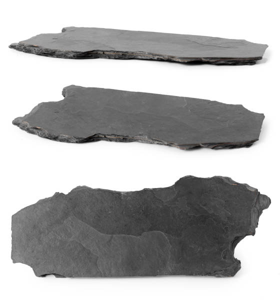istock Black stone tray isolated on white background 1283805442