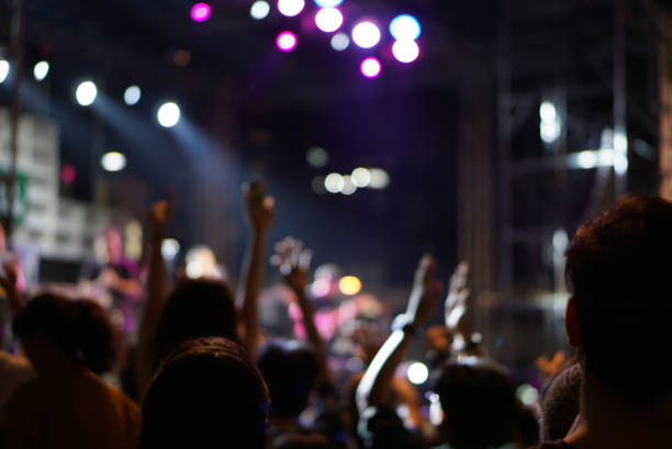 a crowd of people in the concert - concert hall crowd dancing nightclub imagens e fotografias de stock