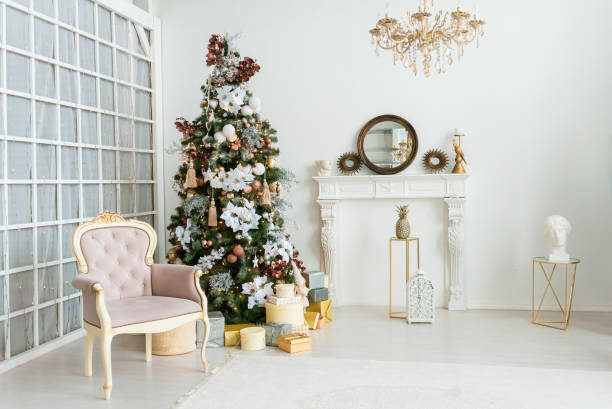 istock Stylish room interior with beautiful Christmas tree 1283807148
