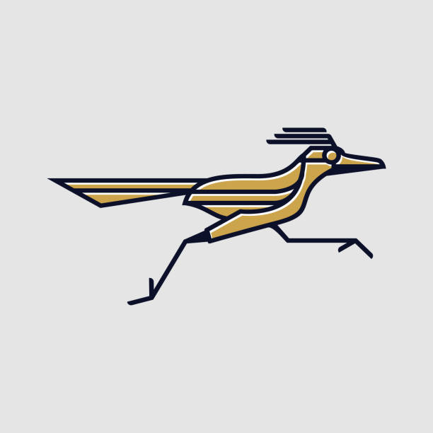 illustrazioni stock, clip art, cartoni animati e icone di tendenza di vintage sottile linea d'oro strada corridore uccello icona - icky