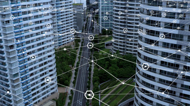 istock Smart city and communication network concept. 5G. LPWA (Low Power Wide Area). Wireless communication. 1283811193