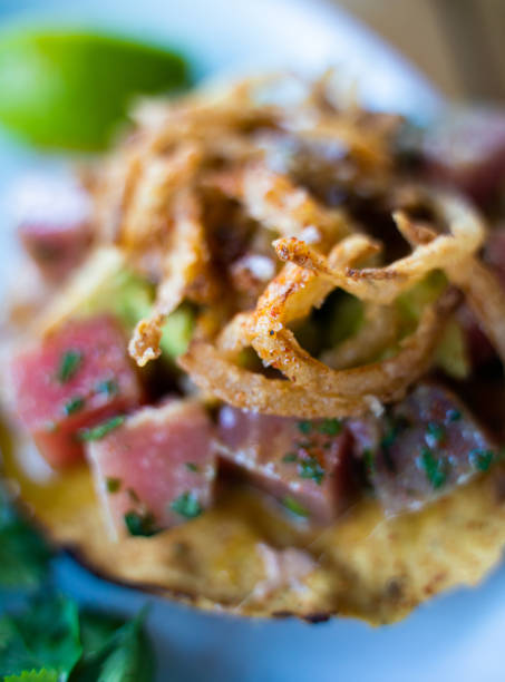 istock Ahi Tuna Tacos with fried onions 1283812066