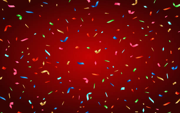 Colorful Confetti on Red Background Colorful Confetti on Red Background ticker tape stock illustrations