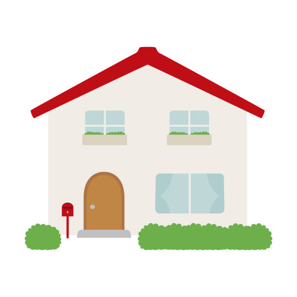 bildbanksillustrationer, clip art samt tecknat material och ikoner med illustration av ett enkelt hus med en röd brevlåda. - småhus