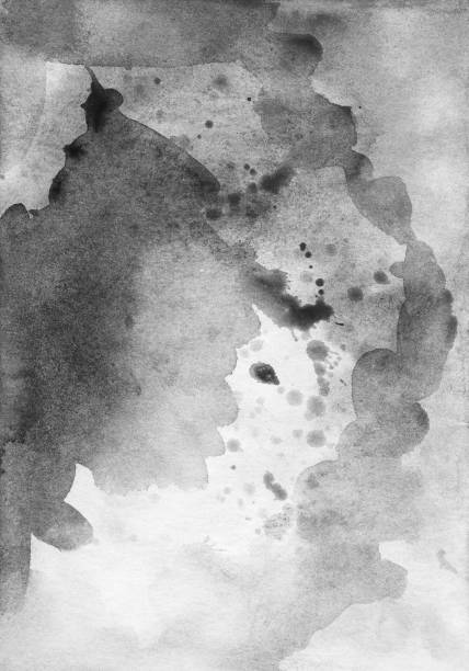 istock Watercolor black and white background, splash texture. Watercolour monochrome backdrop. Stains on paper. 1283824170
