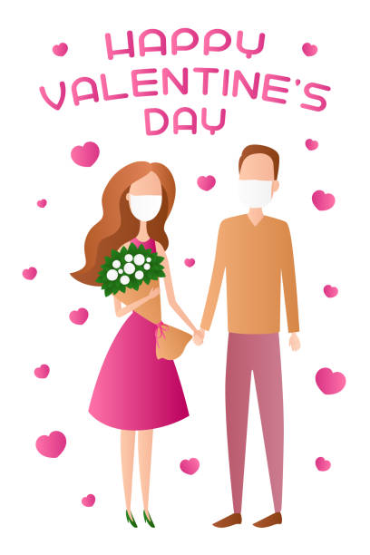 istock Valentines Day card. Couple in masks holding hands. Vector illustration 1283826367