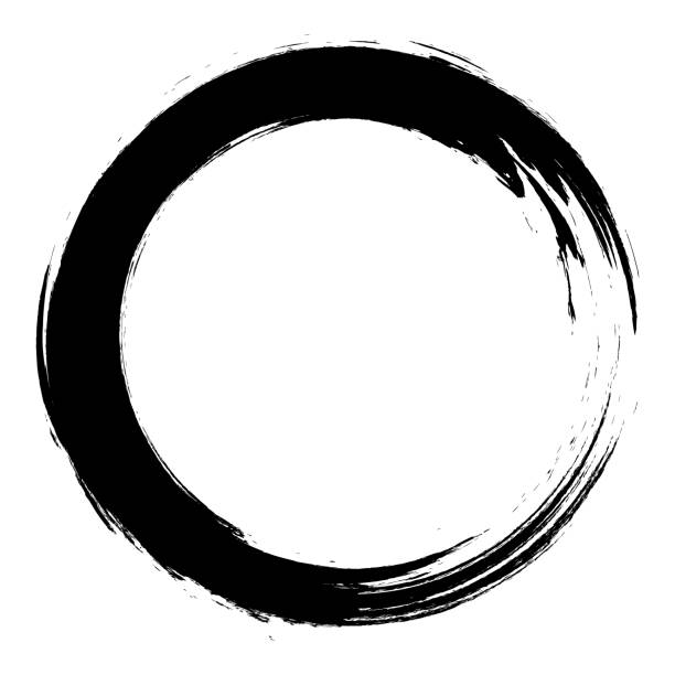 Grunge hand drawn black paintbrush circle. Curved brush stroke vector illustration