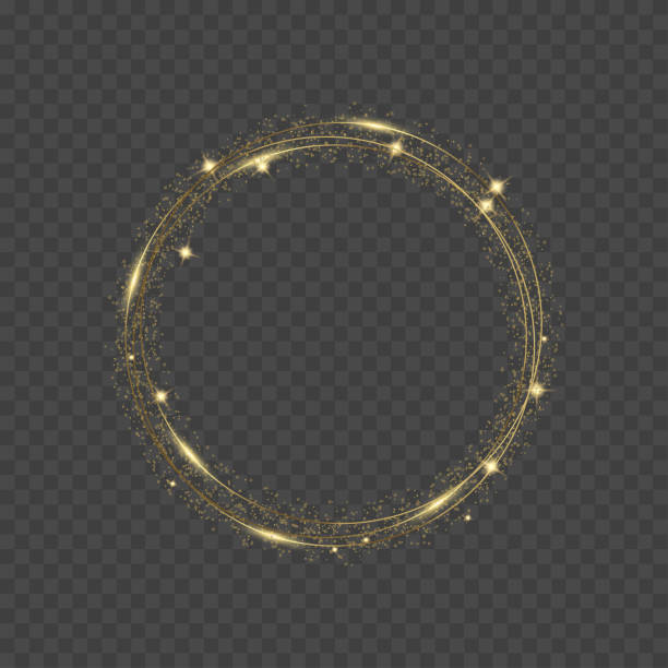 透明な背景に輝く丸い金の輝き。豪華なバナー。ベクトル - focusing ring点のイラスト素材／クリップアート素材／マンガ素材／アイコン素材