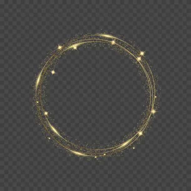 Vector illustration of Round glowing gold sparkles on transparent background. Luxury banner. Vector