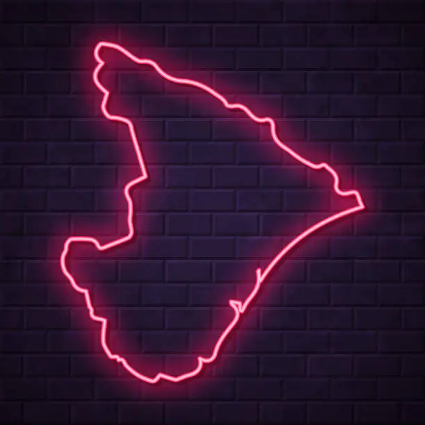 Vector illustration of Sergipe map - Glowing neon sign on brick wall background
