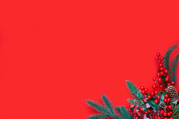 istock Christmas concept on the red background with copy space for your text. 1283838192