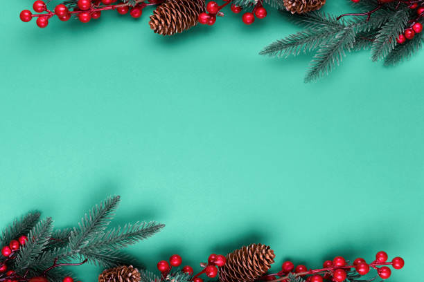 istock Christmas ornament on the green background. Top view with copy space for your text. 1283838197