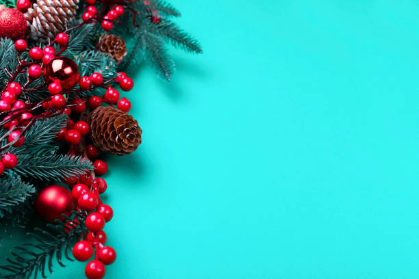 istock Christmas decorations on the blue background with copy space for your text. 1283838198