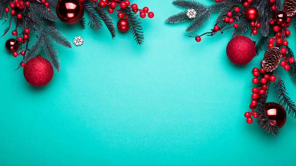 istock Christmas decorations on the blue background with copy space for your text. 1283838213