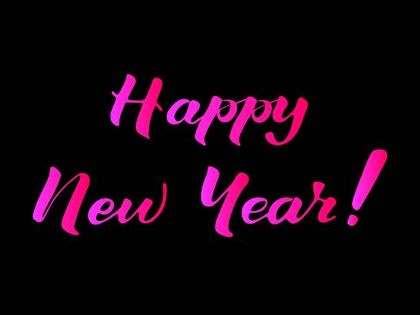 istock Lettering happy new year. Pink font isolated on a black background. Vector illustration 1283839247
