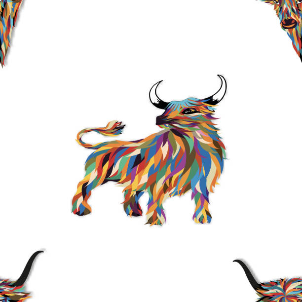 istock Seamless paper cut ox standing onn white background,Vector pattern of paper art cut colourful head cow, Animal holidays character zodiac,Year of the ox for Chinese new year 2021 1283839285