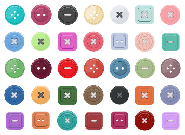 Clothing buttons vector design illustration isolated on white background Beautiful vector design illustration of clothing buttons isolated on white background thread sewing item stock illustrations