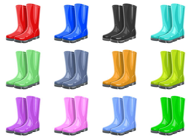 gummi garten stiefel vektor design illustration isoliert auf weißem hintergrund - rain protection personal accessory autumn stock-grafiken, -clipart, -cartoons und -symbole