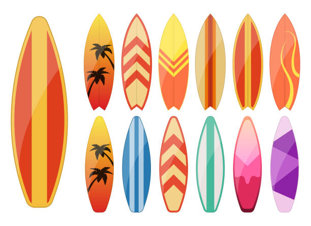 ilustraciones, imágenes clip art, dibujos animados e iconos de stock de ilustración de diseño vectorial de tabla de surf aislada sobre fondo blanco - hawaii islands summer surfboard tropical climate