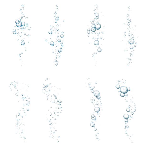 블루 탄산 거품. 물, 바다, 수족관에서 수중 스트림을 반짝. 탄산 팝과 발포성 음료. 추상적인 신선한 소다 거품. 벡터 일러스트레이션 - air equipment flowing water oxygen stock illustrations