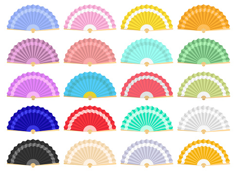Beautiful vector design illustration of japanese folding fans set isolated on white background