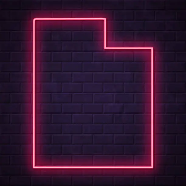 Vector illustration of Utah map - Glowing neon sign on brick wall background