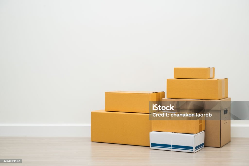 Empty Box Sample Stacking Stacking Of Box Parcel Cardboard Mock Up On Blank Space White ...