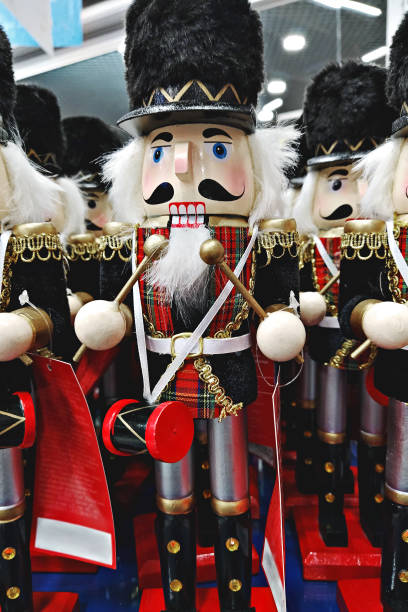 istock Decorative toy wooden nutcracker in store during Christmas holidays 1283844513
