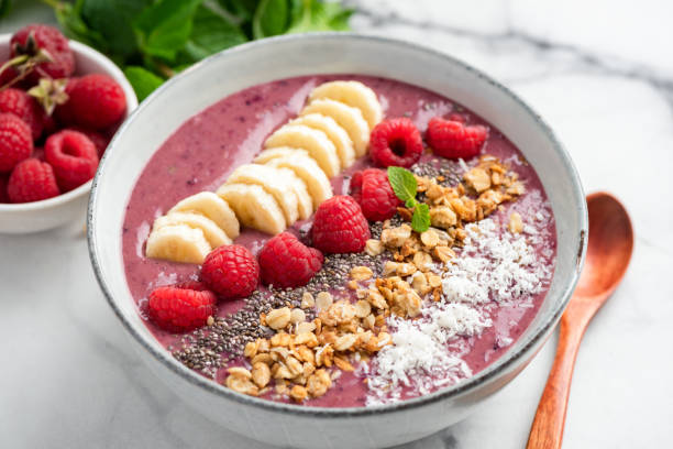 istock Vegan detox smoothie bowl with raspberry and banana 1283847000